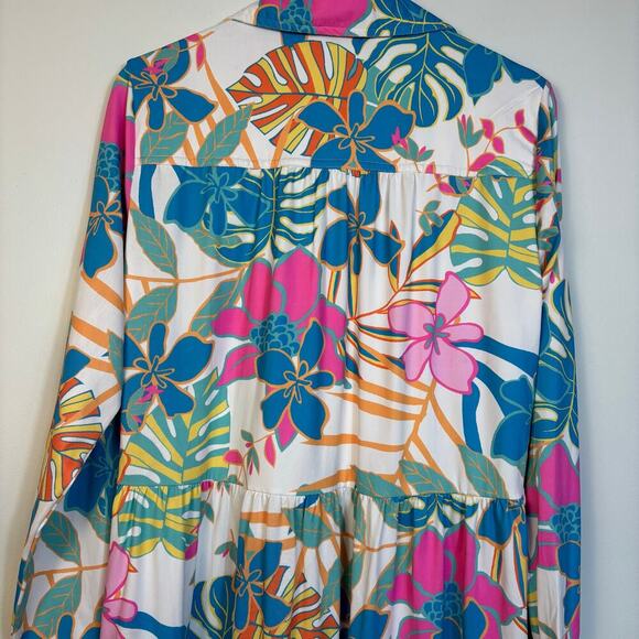Tolani Martina Button Front Floral Midi Dress Size Medium Blue Tropical Relaxed - Picture 4 of 12